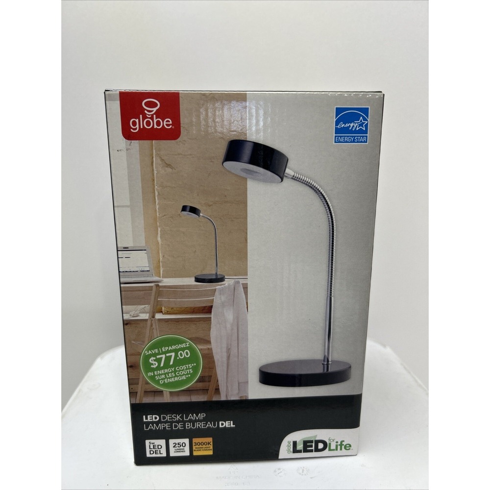 Globe‎ Electric 12643 Energy Star Integrated LED Desk Lamp, Matte Black, Chrome